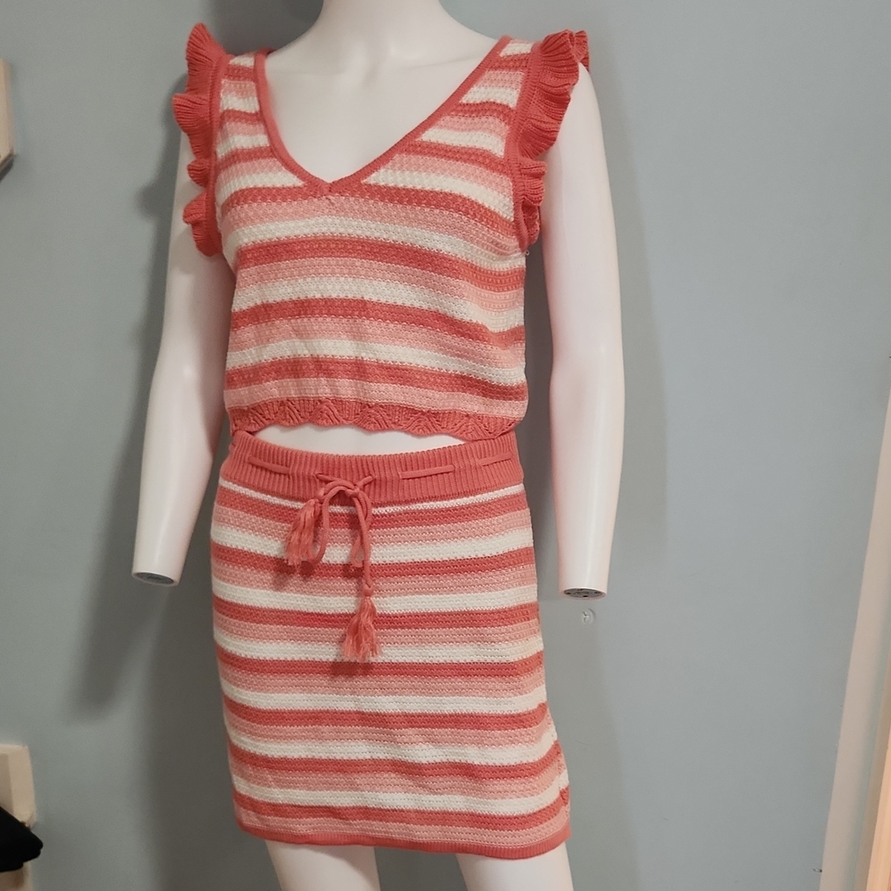 Striped Coral & Cream Knit Two-Piece Set